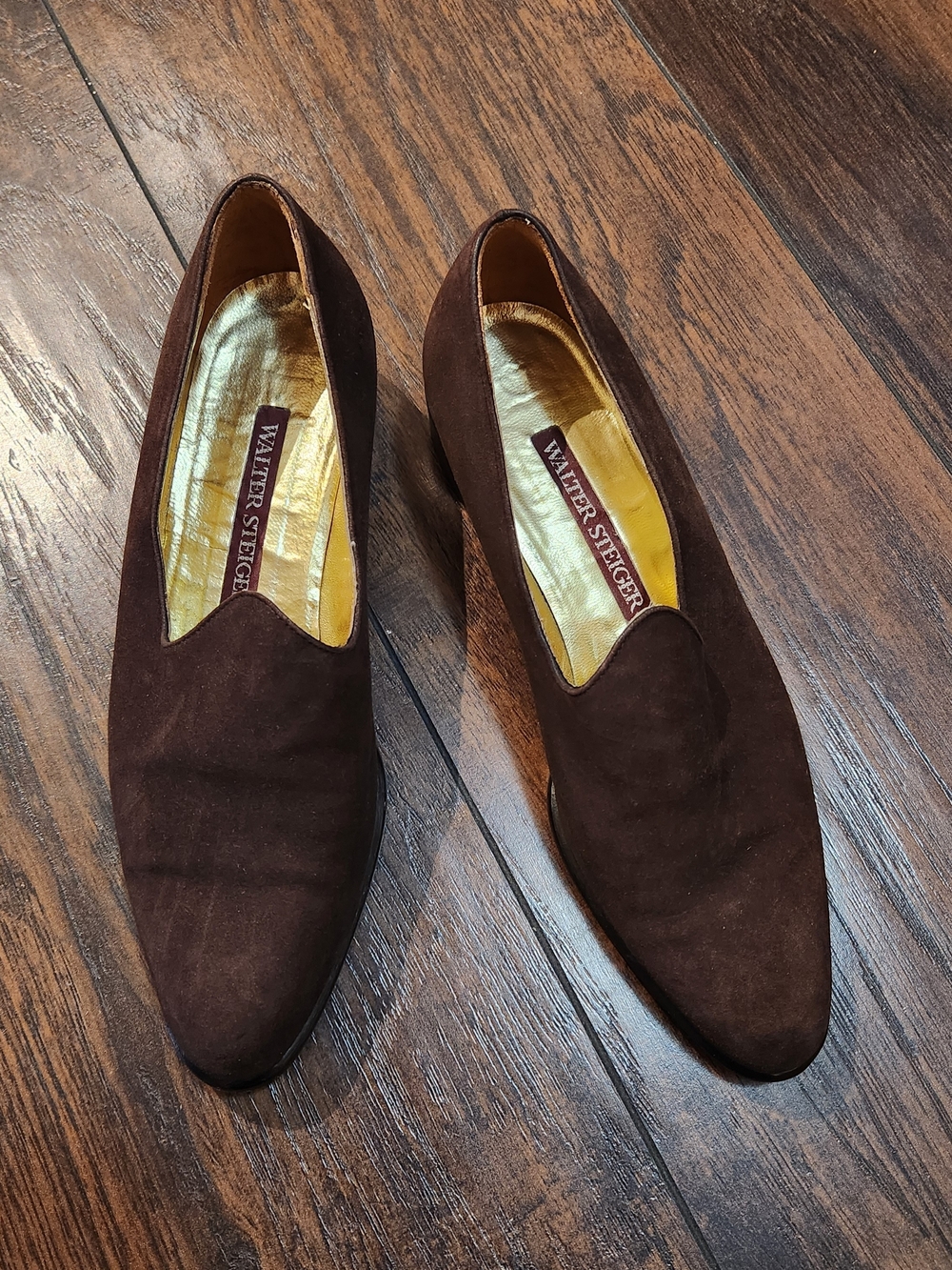 Vintage Walter Steiger Brown Suede Leather Loafers Size 5.5 Hand Made In Italy